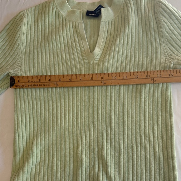 Vintage Massimo Green Ribbed 3/4 Sleeve V Neck Sweater Y24 - Picture 8 of 9